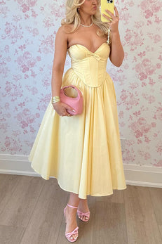 Margovil Strapless Bow Front Corset Swing Midi Dress