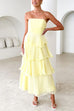Margovil Strapless Empire Waist Ruffle Layered Maxi Dress