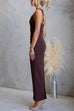 Adjustable Strap Back Slit Ruched Bodycon Maxi Dress