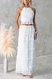 Margovil Halter Backless Ruffle Crop Top and Tiered Maxi Skirt Chiffon Set