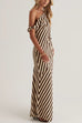 Striped One Shoulder Asymmetric Hem Top and Maxi Skirt Set