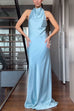Tie Bow Halter Open Back Satin Maxi Party Dress