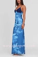 Spaghetti Strap Orchid Print Bodycon Maxi Dress