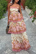 Margovil Spaghetti Strap Back Lace-up Ruffle Layered Floral Print Maxi Dress