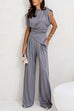 Margovil Ruched Asymmetrical Top and Wide Leg Pants Set