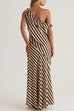 Striped One Shoulder Asymmetric Hem Top and Maxi Skirt Set