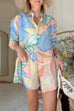 Margovil Unique Print Long Sleeves Button Up Shirt and Pocketed Shorts Linen Set
