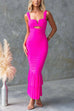 Margovil Sleeveless Cut Out Ruched Ruffle Bodycon Maxi Dress