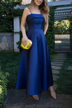 Margovil Spaghetti Strap Waisted A-line Satin Maxi Dress