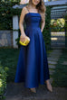 Margovil Spaghetti Strap Waisted A-line Satin Maxi Dress