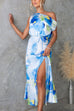 Asymmetric One Shoulder Tie Waist Slit Tie Dye Maxi Dress