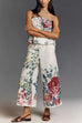 Margovil Floral Print Strapless Ruffle Tube Top and Smocked Waist Wide Leg Pants