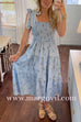 Tie Shoulder Smocked Ruffle Tiered Floral Print Midi Dress