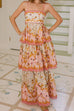 Margovil Spaghetti Strap Back Lace-up Ruffle Layered Floral Print Maxi Dress