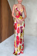 Margovil V Neck Cut Out Floral Print Maxi Cami Dress