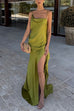 Margovil High Slit Back Drape Cascading Satin Maxi Cami Dress
