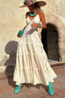 Spaghetti Strap V Neck Backless Lace-up Ruffle Tiered Maxi Dress