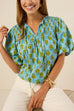 Tassel V Neck Puff Sleeves Floral Print Top