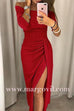 Margovil Off Shoulder High Slit Ruched Glitter Dress