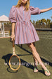 Puff Sleeves Button Up Drawstring Waist Gingham Mini Dress