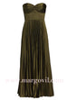 Strapless Twist Front Pleated Swing Maxi Dress