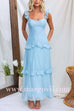 Backless Lace-up Ruffle Trim Sleeveless Maxi Dress