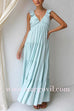 Margovil V Neck Ruffle Trim Tiered Sleeveless Linen Maxi Dress