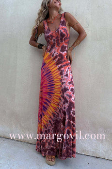 Scoop Neck Sleeveless Tie Dye Maxi Dress