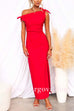 Bow Shoulder Waisted Slit Maxi Dress