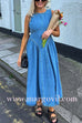 Margovil Open Back Sleeveless A-line Denim Maxi Dress