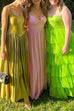 U Neck Sleeveless Pleated Satin Maxi Dress