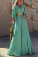 V Neck Flare Sleeves Color Block Wide Leg Jumpsuit