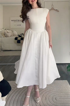 Margovil Cap Sleeves Open Back Waisted Swing Midi Dress
