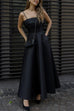 Margovil Spaghetti Strap Waisted A-line Satin Maxi Dress