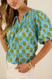 Tassel V Neck Puff Sleeves Floral Print Top