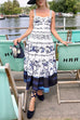 Tie Knot Strappy Tiered Floral Print Midi Dress