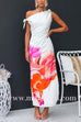 Asymmetric Shoulder Side Slit Floral Maxi Dress