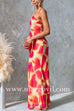 One Shoulder Bell Sleeve Backless Printed Maxi Dress