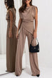 Margovil Ruched Asymmetrical Top and Wide Leg Pants Set