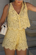 V Neck Sleeveless Crop Top and High Waist Shorts Lace Set
