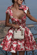 Margovil Bow Shoulder Floral Print A-line Mini Cami Dress