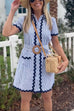 Short Sleeves Button Down Ric Rac Trim Striped Mini Dress