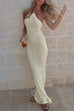 Margovil Halter Open Back Hollow Out Knit Bodycon Maxi Dress