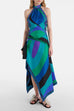 Margovil Printed Halter Tie Knot Backless Top and Irregular Hem Maxi Skirt Set