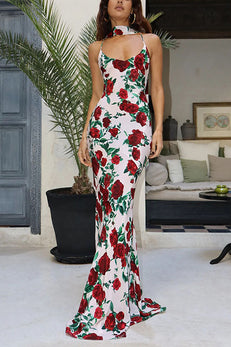 Margovil Spaghetti Strap Open Back Floral Print Maxi Dress