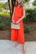 Crewneck Sleeveless Top and Wide Leg Pants Set