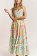 Margovil V Neck Bow Shoulder Tiered Floral Print Maxi Dress