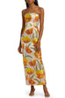 Strapless Back Slit Tulip Print Maxi Dress