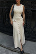Margovil Sleeveless Button Down Slit Ribbed Knit Maxi Dress