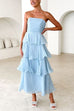 Margovil Strapless Ruffle Layered Maxi Dress
